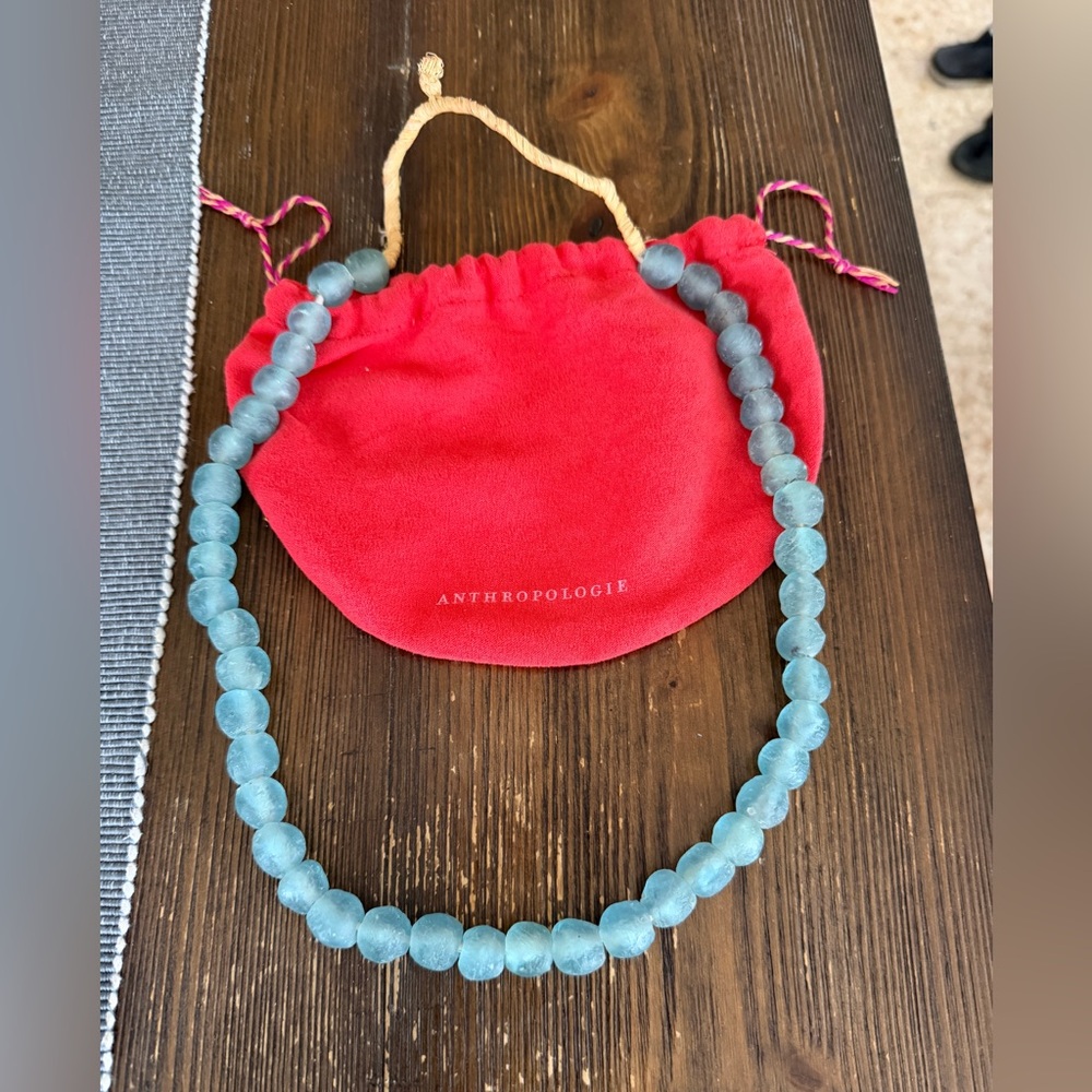 Anthropologie Blue Large Glass Beads Sea Glass Necklace NWOT